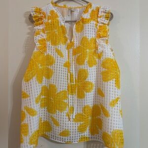 Cato Cream Sleeveless Blouse with Yellow Accents